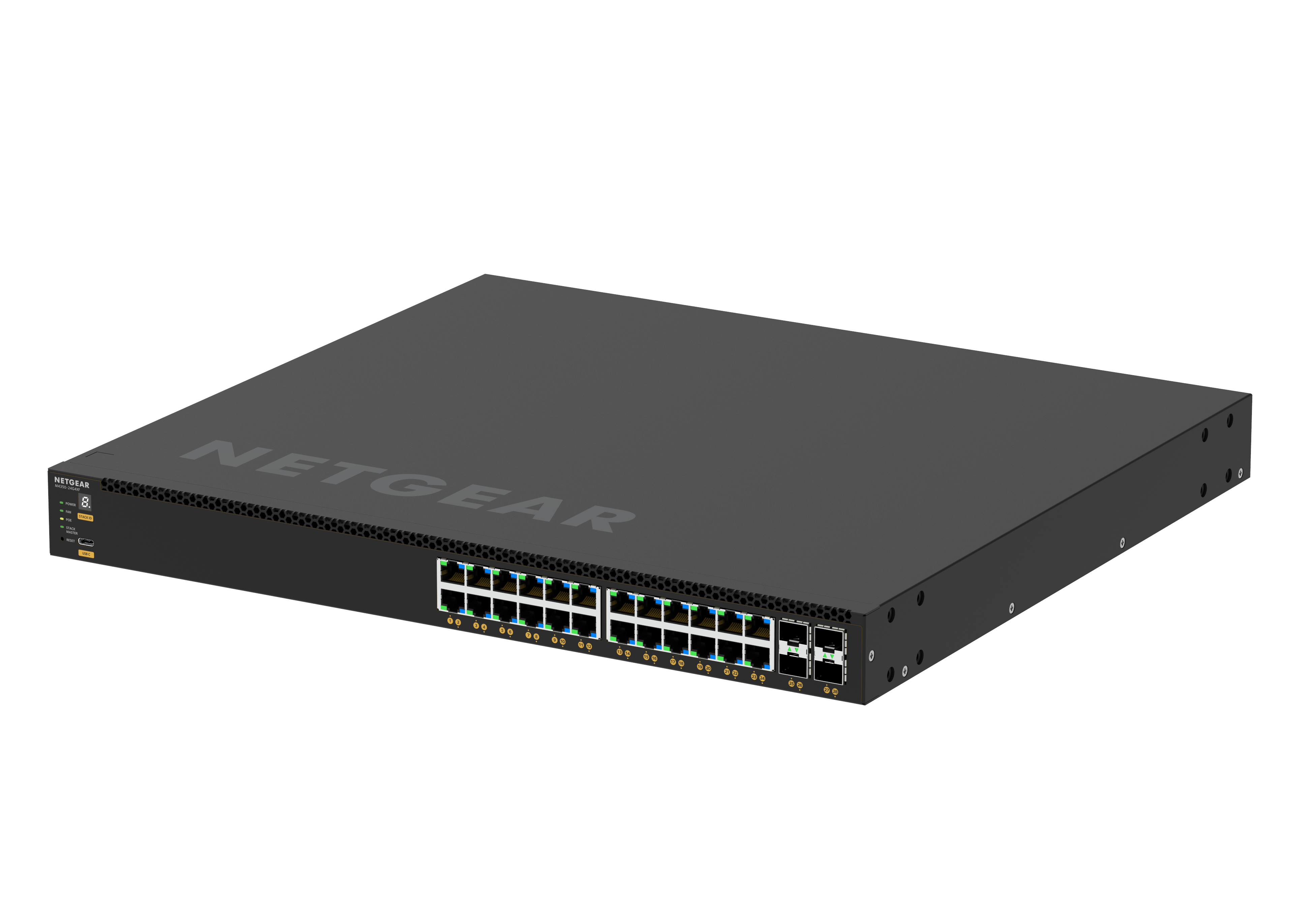 24x1G PoE+ (648W base, up to 720W) and 4xSFP+ (Managed Switch M4350-24G4XF)