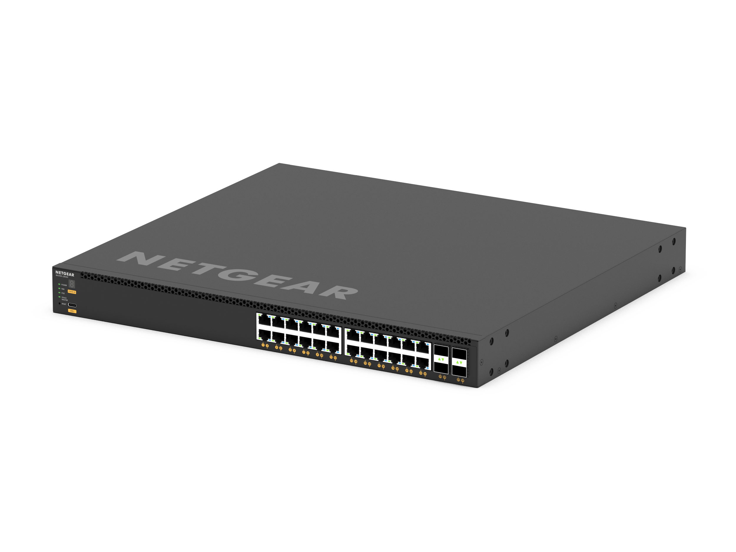 24x10G/Multi-Gig PoE+ (576W base, up to 720W) and 4xSFP28 25G (M4350-24X4V)
